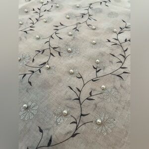 White Scarf with sliver and pearl details